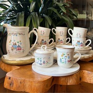 16 Piece Heartland International Farm Animal Stoneware VTG Tea Set + Pitcher Jug